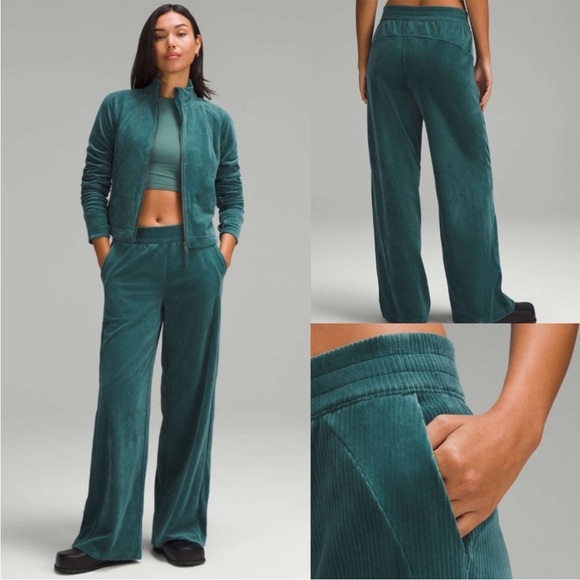 Lululemon Scuba Mid-Rise Wide-Leg Pant Velvet CordStorm Teal Size 4 - Picture 1 of 9
